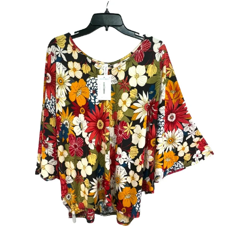 women's long sleeve tops with lace-up backsTop Long Sleeve By Shopin In Floral Print, Size: S