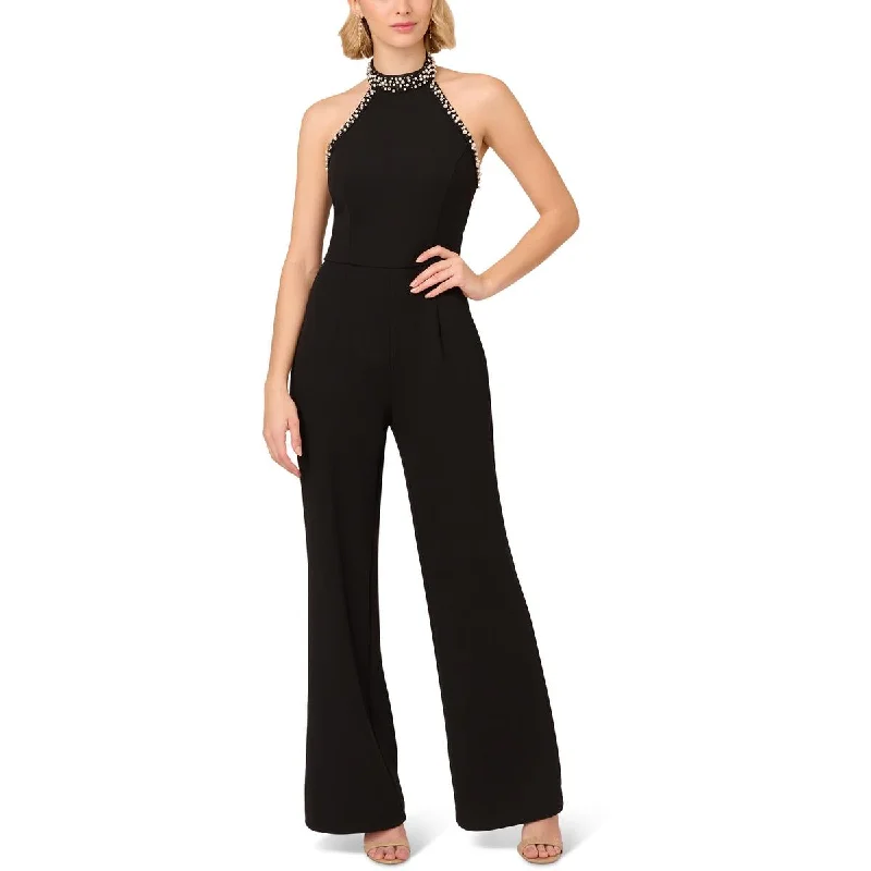 women's jumpsuits for glamorous eveningsAdrianna Papell Womens Beaded Halter Jumpsuit