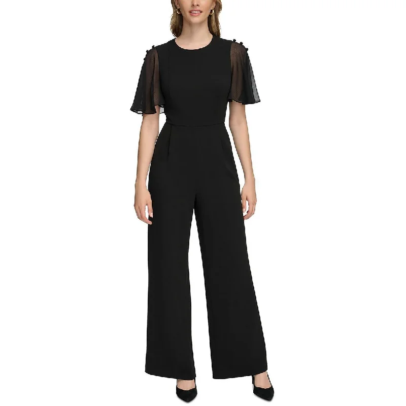 women's jumpsuits with zippersCalvin Klein Womens Flutter Sleeve Button Trim Jumpsuit