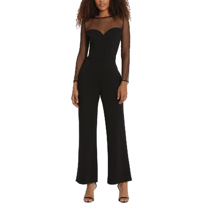 women's jumpsuits made of laceDonna Morgan Womens Mesh Inset Wide Leg Jumpsuit