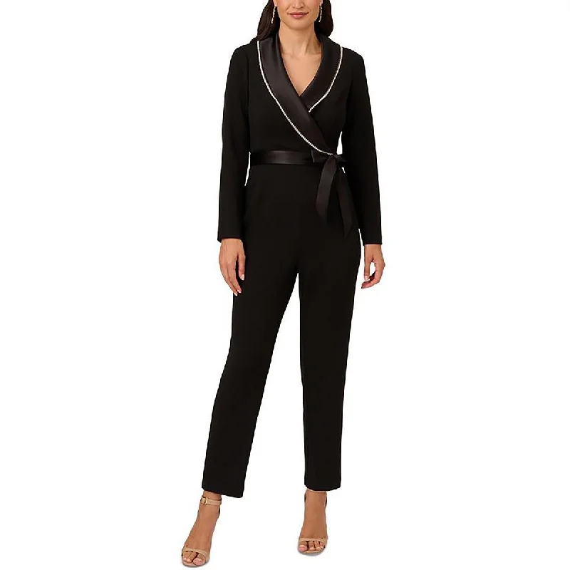 women's jumpsuits with striped patternsAdrianna Papell Womens Embellished Tuxedo Jumpsuit