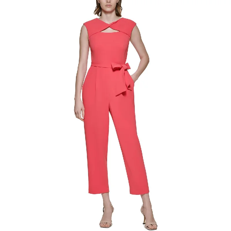 women's jumpsuits with rufflesCalvin Klein Womens Twist Front Cutout Jumpsuit