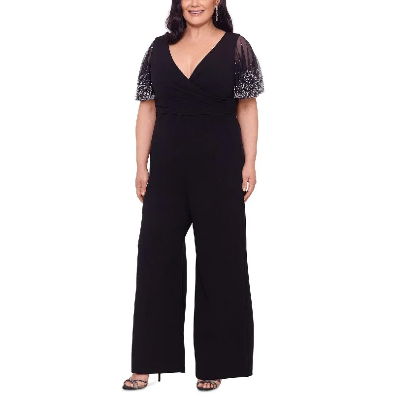 women's jumpsuits for petite womenBetsy & Adam Womens Plus Crepe Embellished Jumpsuit