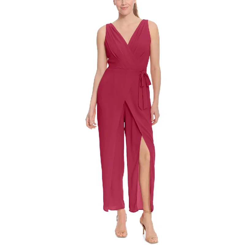 women's jumpsuits for plus-size figuresLondon Times Womens Faux Wrap Sleeveless Jumpsuit