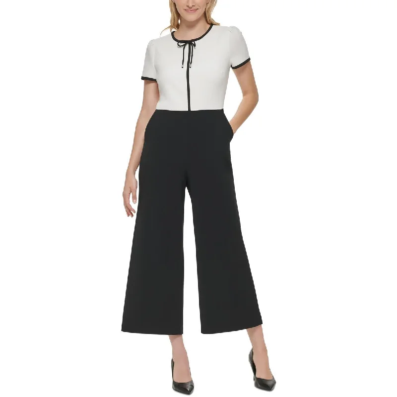 women's jumpsuits with belt loopsKarl Lagerfeld Paris Womens Pleated Cropped Jumpsuit