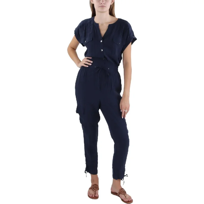 women's jumpsuits with bow tiesElie Tahari Womens Tie Front Cuff Sleeves Jumpsuit