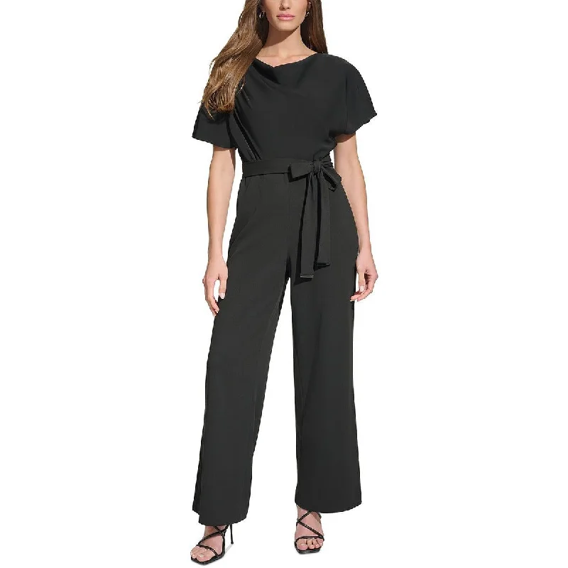 women's cropped jumpsuitsDKNY Womens Ruched Cowl Neck Jumpsuit