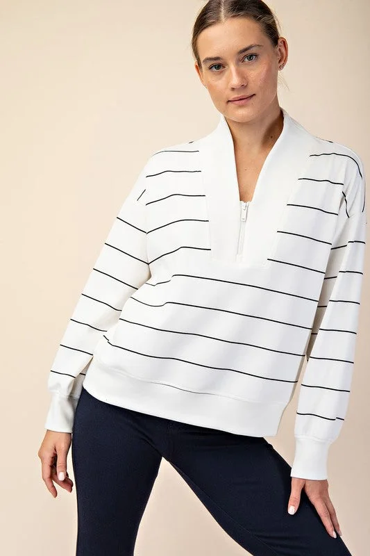 affordable women's topsStriped Modal Scuba Zip Pullovers - 2 Colors!