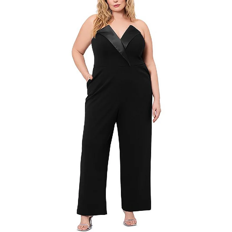 women's jumpsuits for pear-shaped bodiesBetsy & Adam Womens Petites Tasha Satin Trim Strapless Jumpsuit