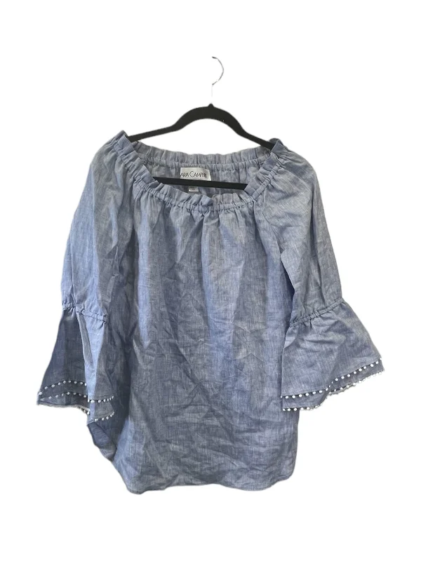 women's long sleeve tops with short torso lengthsTop Long Sleeve Designer By Sara Campell In Blue, Size: M