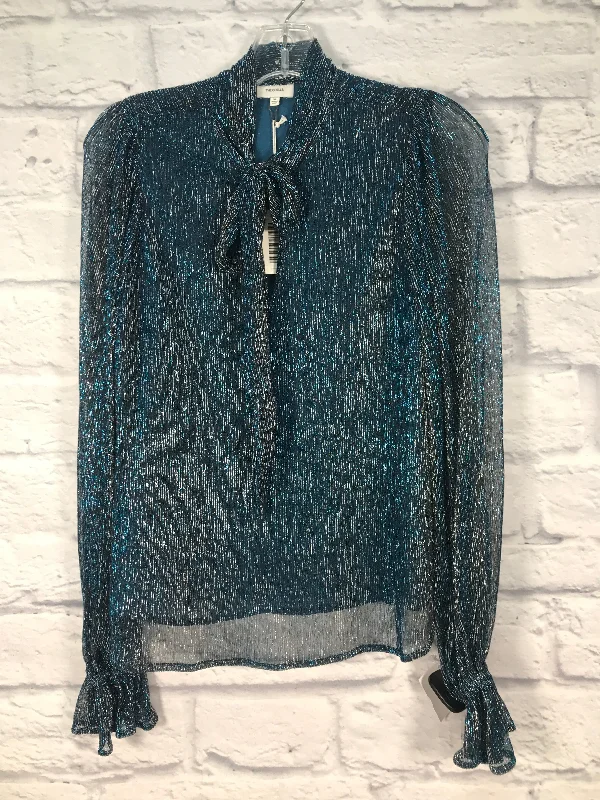 women's long sleeve tops with oversized fitsTop Long Sleeve By The Odells In Blue & Silver, Size: Xs