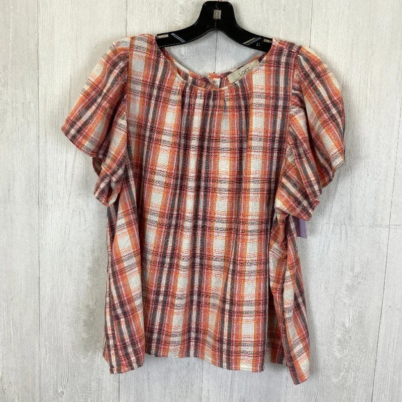 casual women's T-shirtsPlaid Pattern Top Short Sleeve Loft, Size Xl