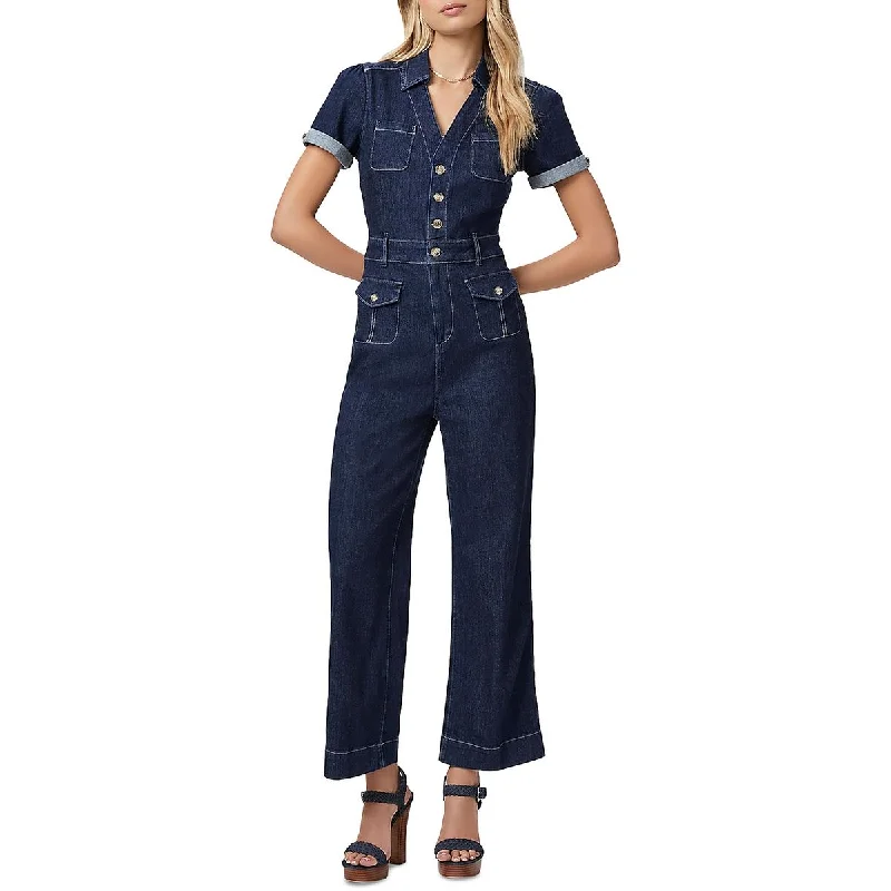 women's jumpsuits for plus-size figuresPaige Womens Darla Denim Cuff Sleeve Jumpsuit