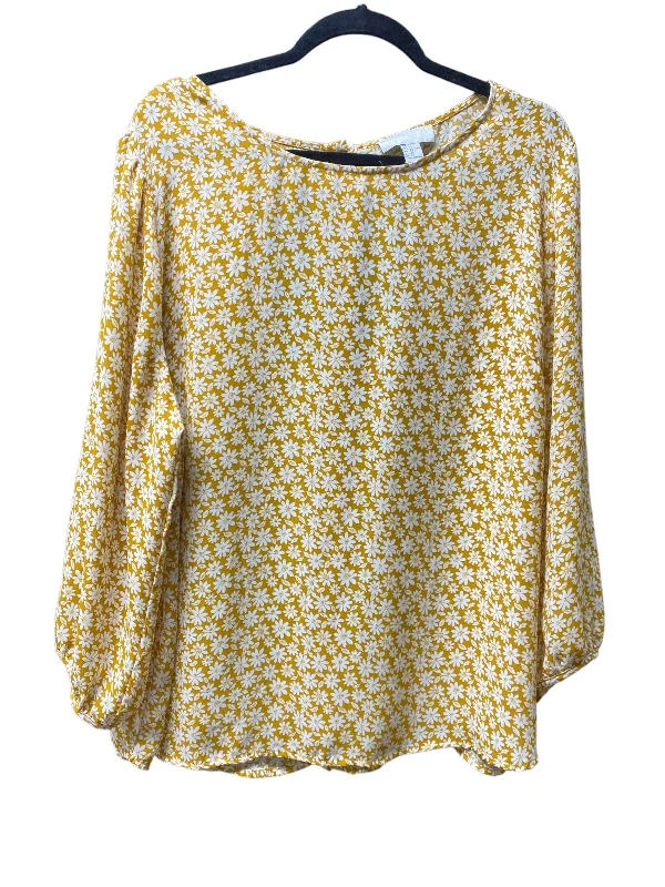 women's long sleeve tops with eco-friendly productionTop Long Sleeve By Forever 21 In White & Yellow, Size: 3x