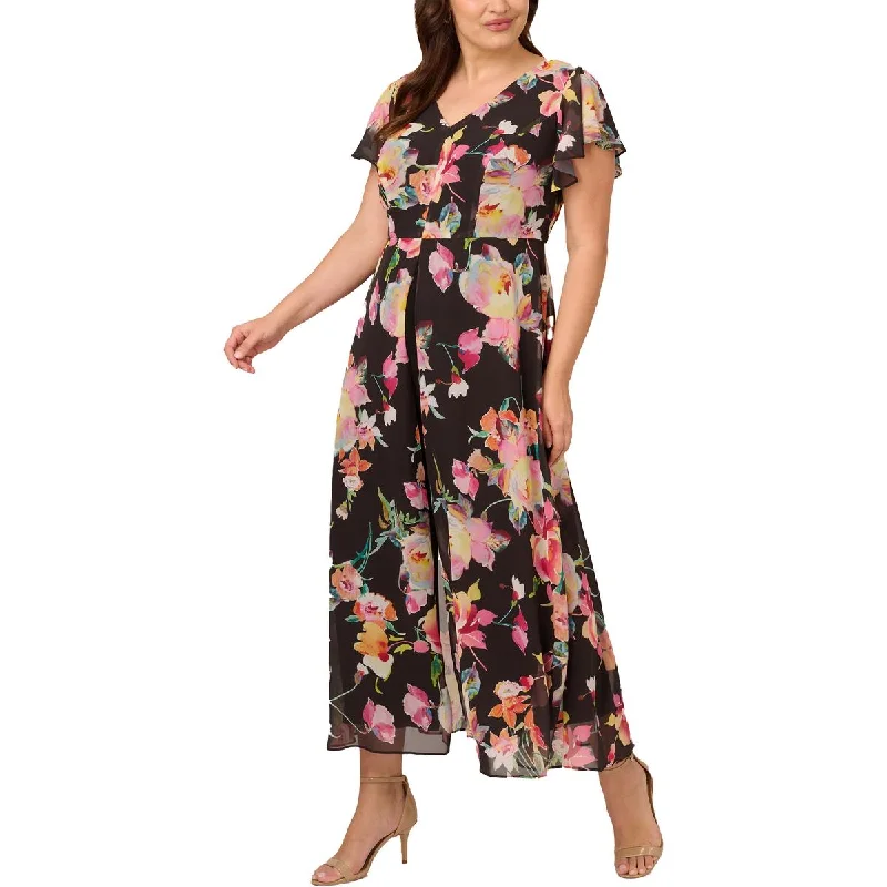 women's jumpsuits for statement fashionAdrianna Papell Womens Plus Floral Cropped Jumpsuit