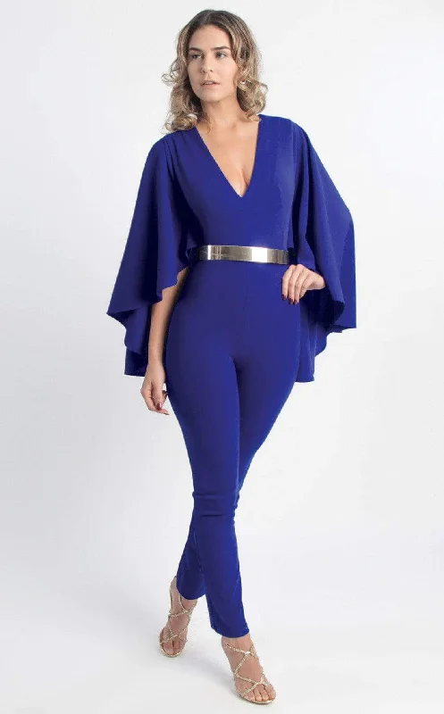 women's jumpsuits with off-the-shoulder sleevesMNM Couture - L0025 Body-Fitted Fin Sleeve Jumpsuit