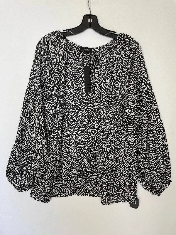 women's long sleeve tops with rufflesTop Long Sleeve By Belldini In Black & White, Size: Xl