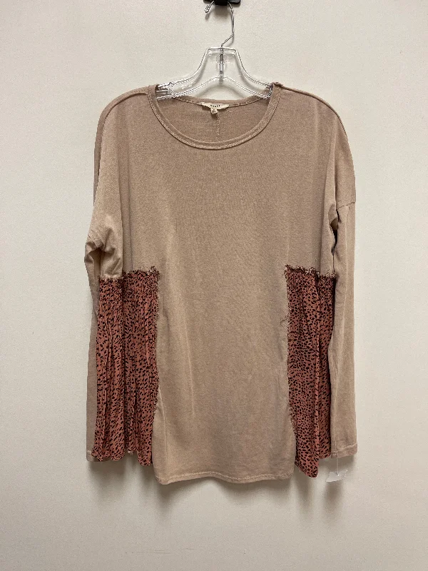 women's long sleeve tops with tall fitsTop Long Sleeve By Easel In Tan, Size: S