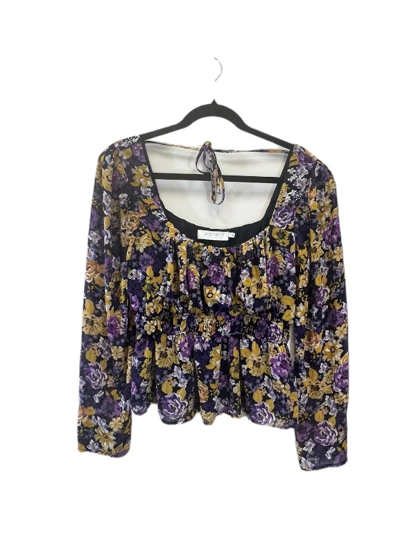 women's long sleeve tops with athletic fitsTop Long Sleeve Designer By Astr The Label In Floral Print, Size: L