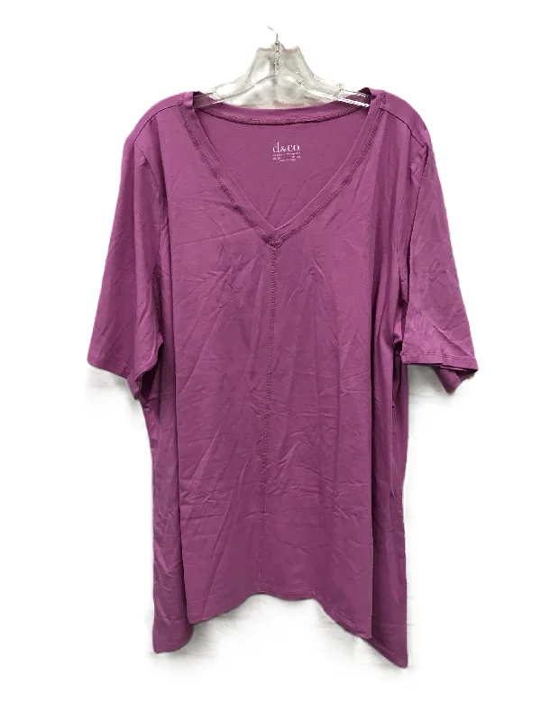 women's T-shirts for travelPurple Top Short Sleeve Basic By Denim And Co Qvc, Size: 3x