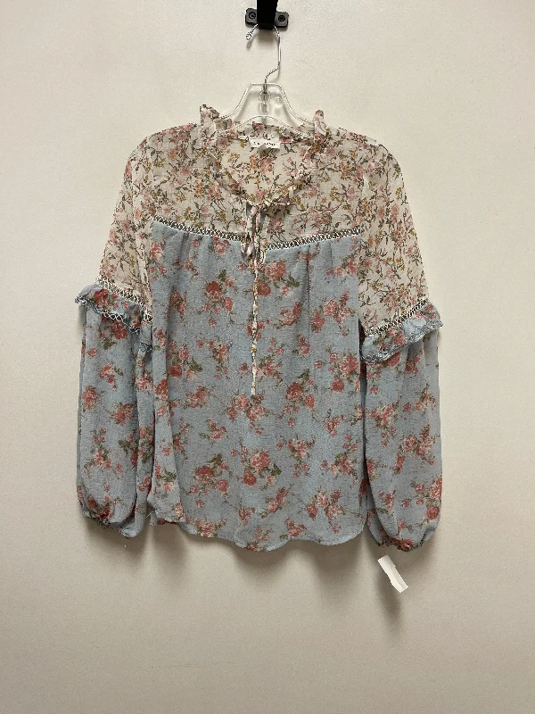 women's long sleeve tops with petite sizingTop Long Sleeve By Blu Pepper In Floral Print, Size: M