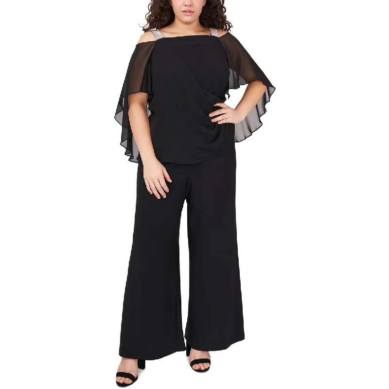 women's casual jumpsuitsMSK Womens Sheer Overlay Rhinestones Jumpsuit