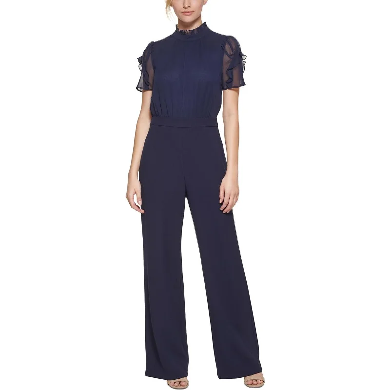 women's jumpsuits with round necksVince Camuto Womens Petites Chiffon Crepe Jumpsuit