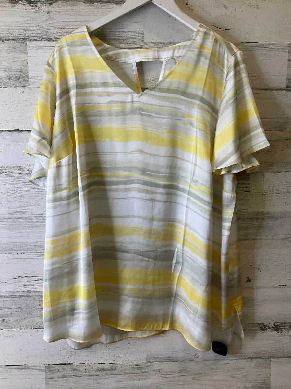 women's T-shirts with slogansYellow Top Short Sleeve Susan Graver, Size 2x