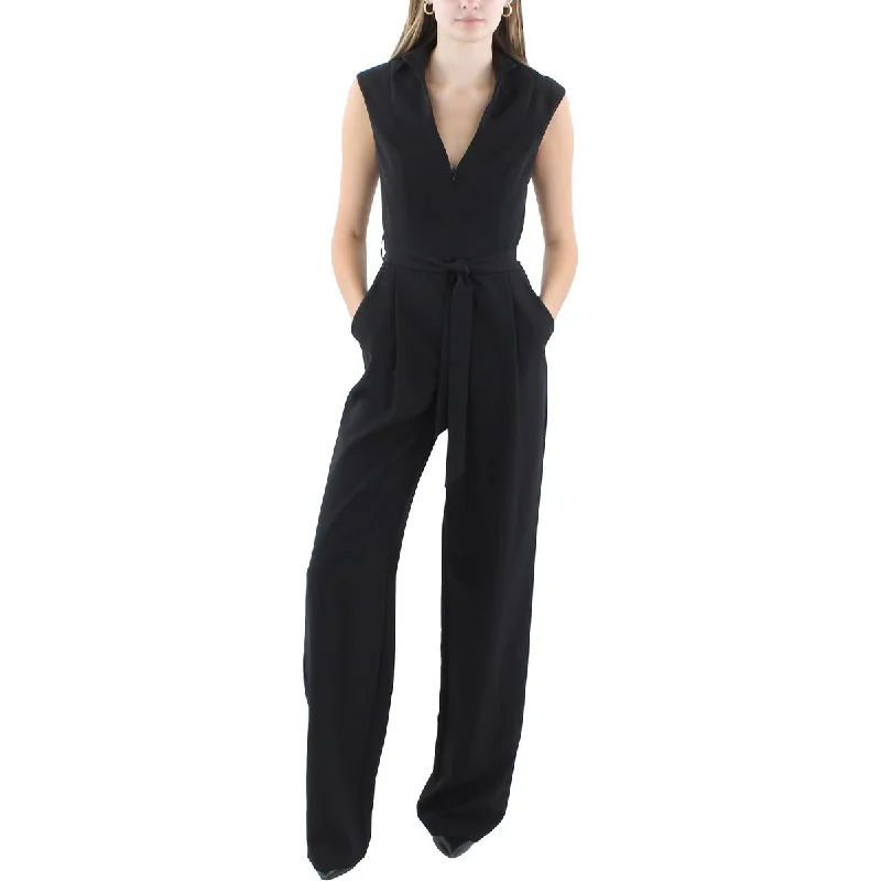 women's jumpsuits with floral printsBlack Halo Womens Cap Sleeve Front Zip Jumpsuit