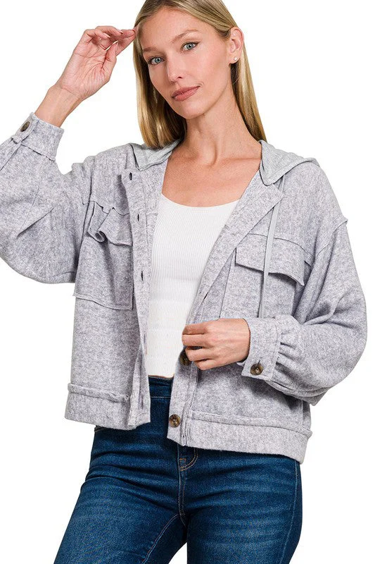 women's tops for cozy nights inBrushed Hooded Button Shackets - 3 Colors!