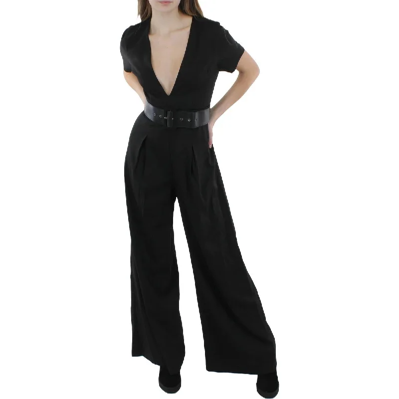 women's fitted jumpsuitsCQ by CQ Womens Woven Short Sleeves Jumpsuit