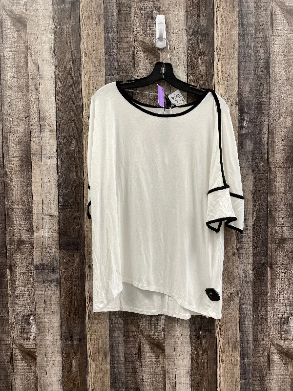 women's T-shirts with sheer sleevesBlack & White Top Short Sleeve Cable And Gauge, Size L