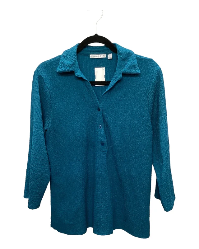 women's long sleeve tops with tall fitsTop Long Sleeve By Notations In Blue, Size: L