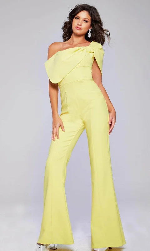 women's jumpsuits with long sleevesJovani 39961 - Asymmetrical One-Sleeve Jumpsuit