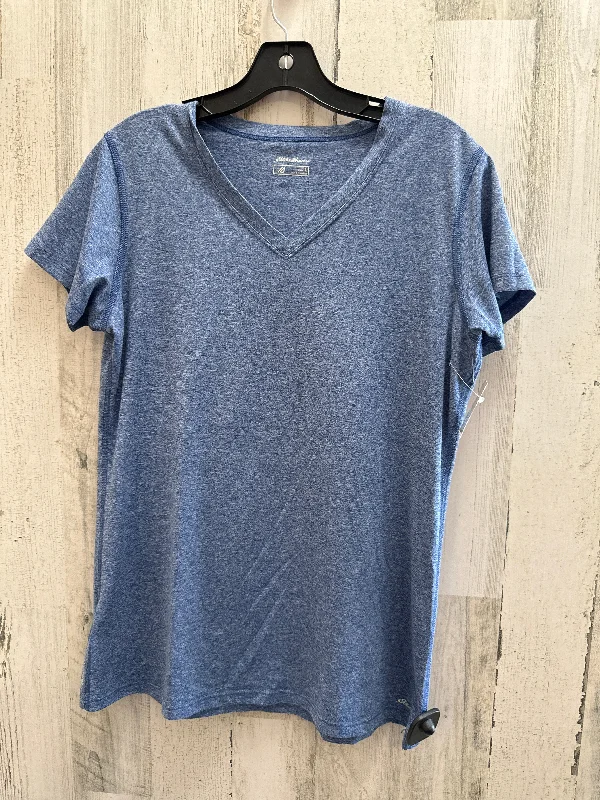 women's T-shirts with sheer sleevesBlue Top Short Sleeve Basic Eddie Bauer, Size L