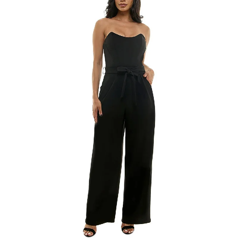 women's jumpsuits for apple-shaped bodiesEmerald Sundae Womens Juniors Strapless Wide Leg Jumpsuit