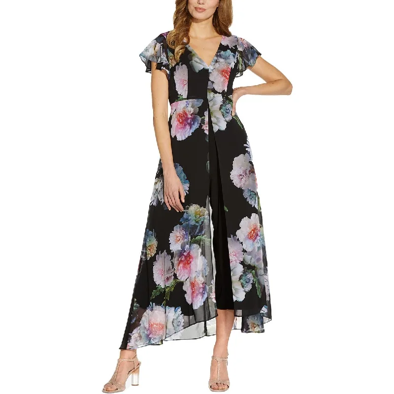 women's jumpsuits for versatile stylingAdrianna Papell Womens Plus Chiffon Overlay Floral Jumpsuit