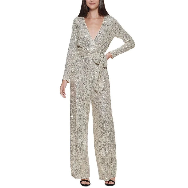 women's jumpsuits for fair-trade practicesEliza J Womens Petites Sequined Surplice Jumpsuit