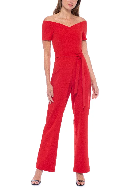 women's jumpsuits made of cottonMarina 268506 - Off Shoulder V-Neck Jumpsuit