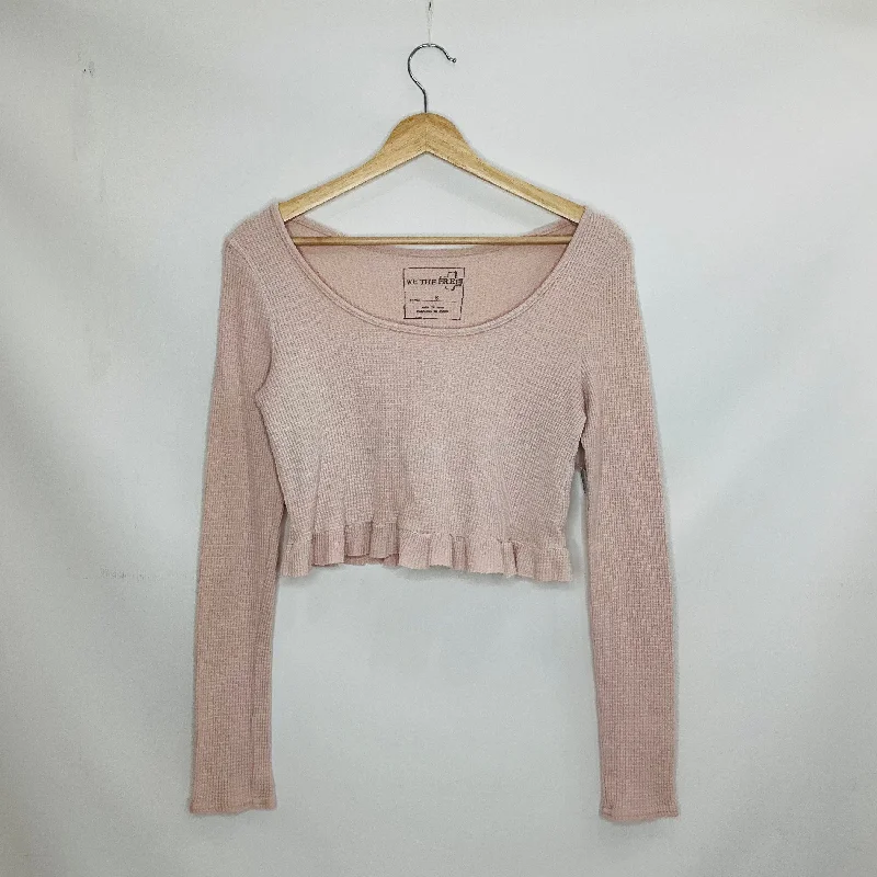 women's long sleeve tops with V-necksTop Long Sleeve By Free People In Pink, Size: S