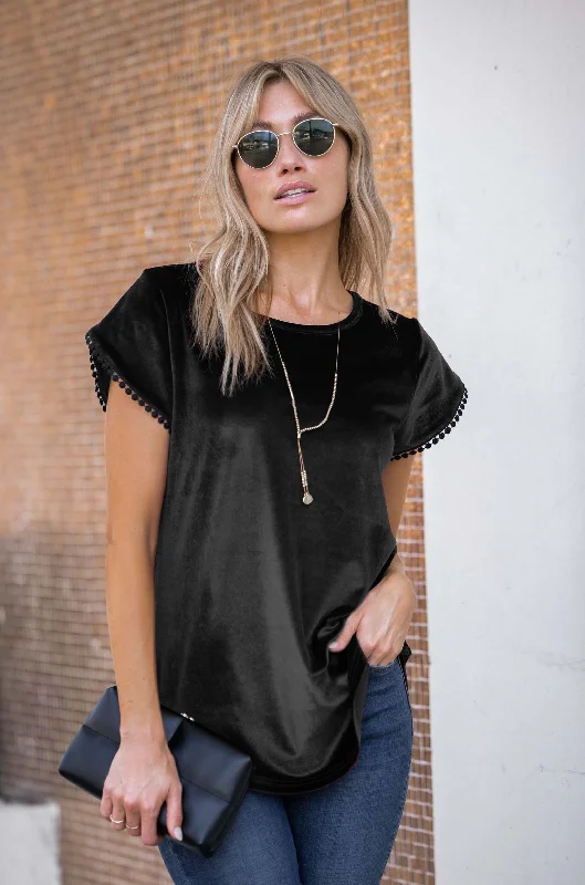 women's tops for mixing and matching with different bottomsVelvet Jessie Pom-Pom Tee