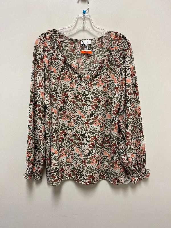 women's long sleeve tops with appliqué designsTop Long Sleeve By Jessica Simpson In Floral Print, Size: 2x