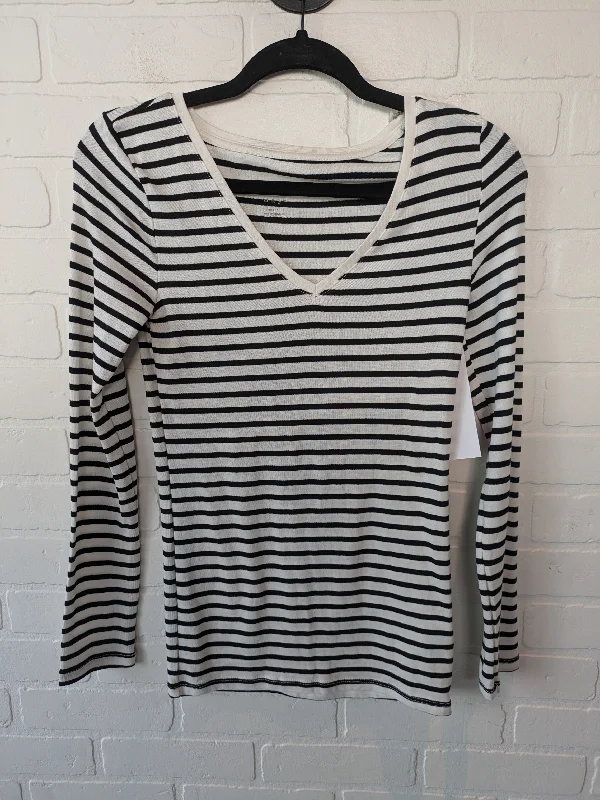 women's long sleeve tops with loose fitsTop Long Sleeve Basic By A New Day In Black & White, Size: Xs