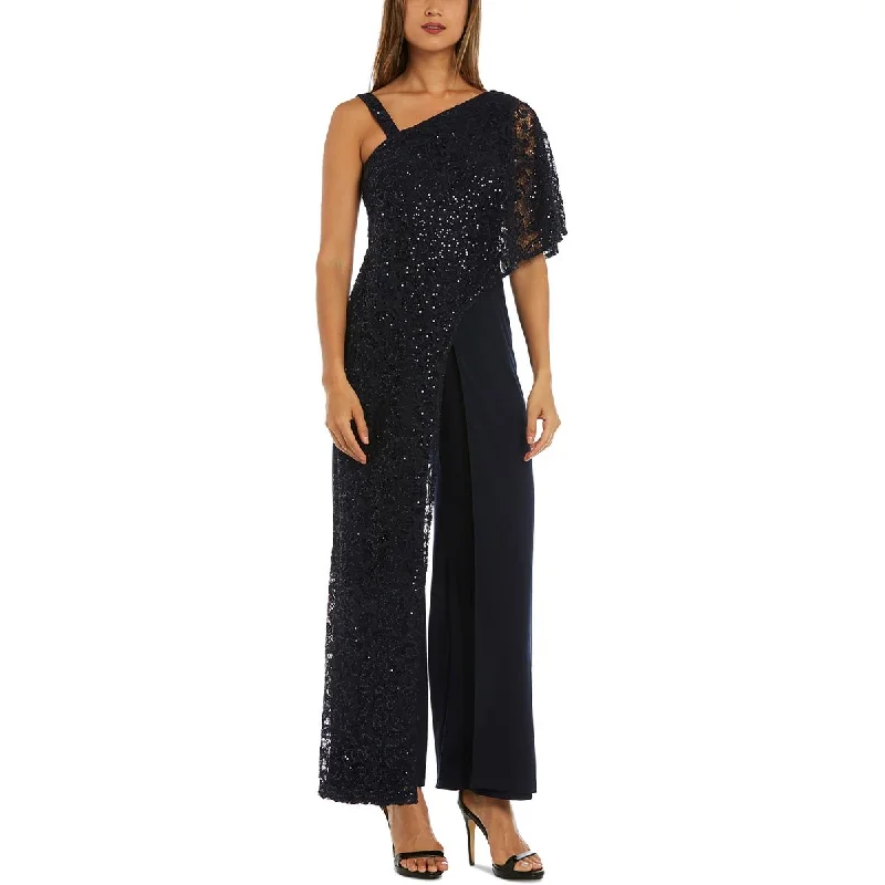 women's jumpsuits with V-necksR&M Richards Womens Lace Overlay Sequined Jumpsuit