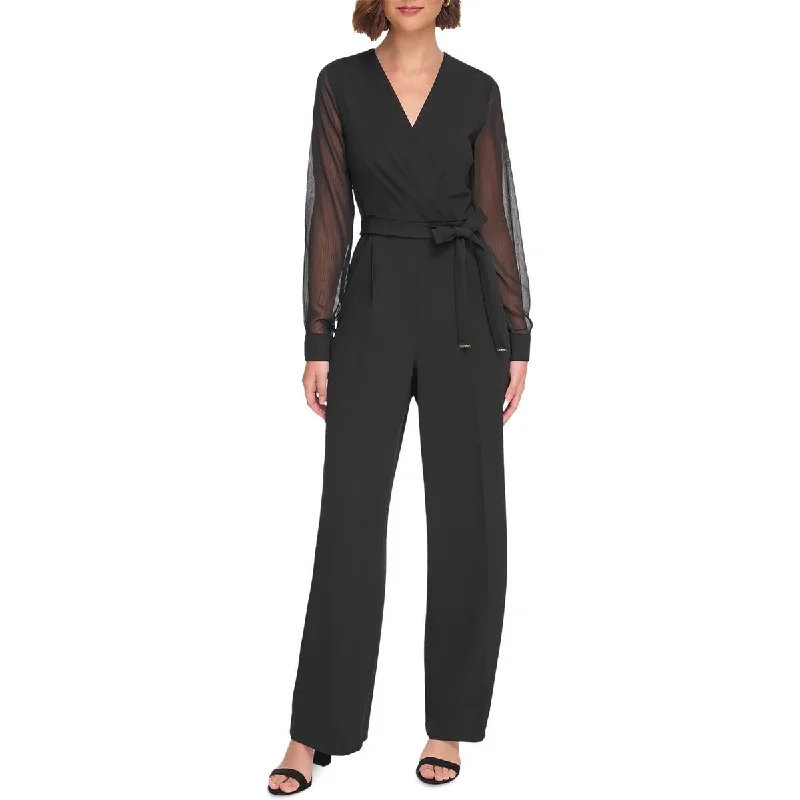 women's elegant jumpsuitsTommy Hilfiger Womens Surplice Wide Leg Jumpsuit