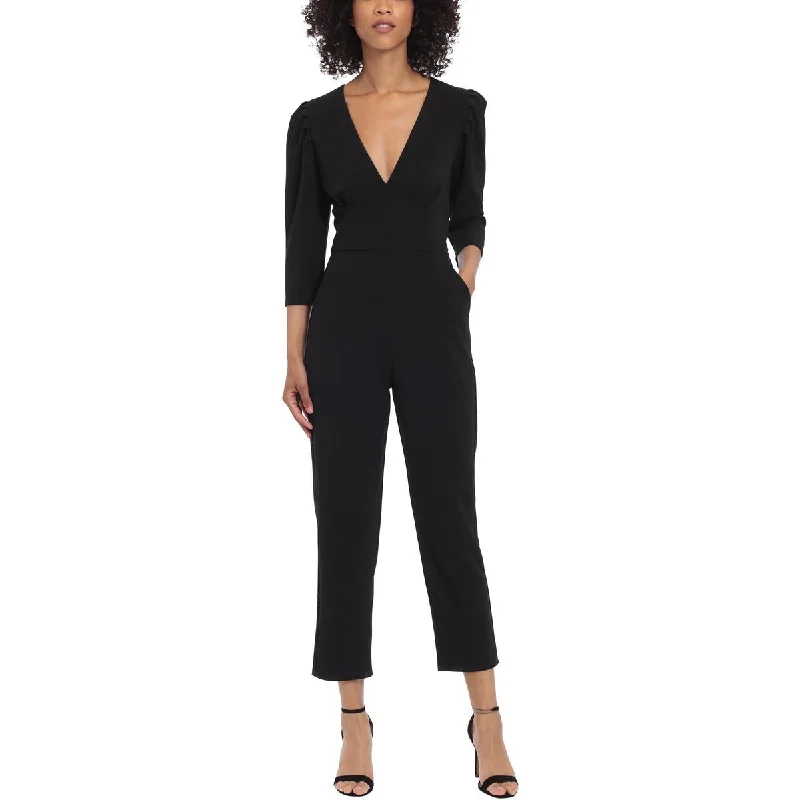 women's jumpsuits with zippersDonna Morgan Womens V-Neck Puff Sleeve Jumpsuit