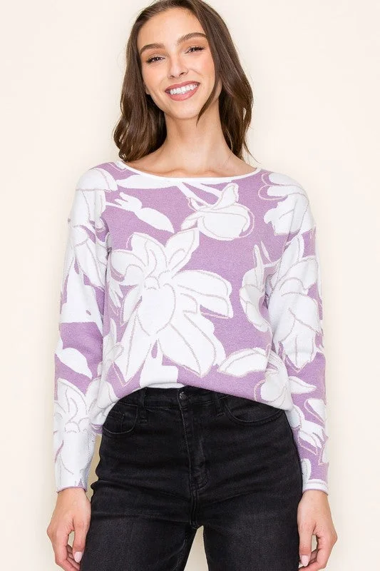 women's tops for fashion-forward individualsLavender Shimmer Floral Pullover