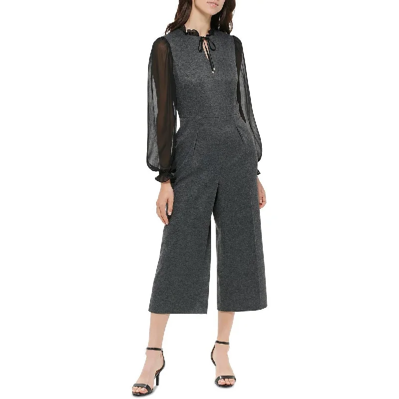 women's jumpsuits for petite womenTommy Hilfiger Womens Ruffled Sheer Jumpsuit