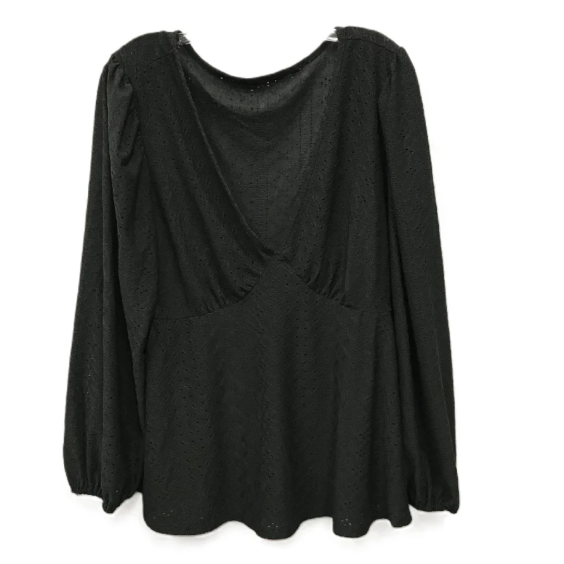 women's long sleeve tops with stretchable fabricTop Long Sleeve By Shein In Black, Size: 3x