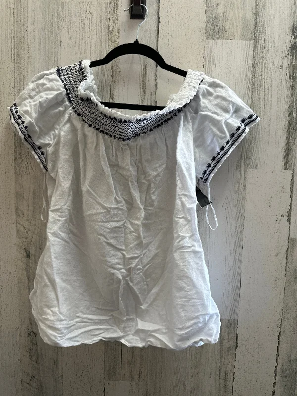 women's T-shirts with off-the-shoulder necksWhite Top Short Sleeve Ann Taylor, Size Xl